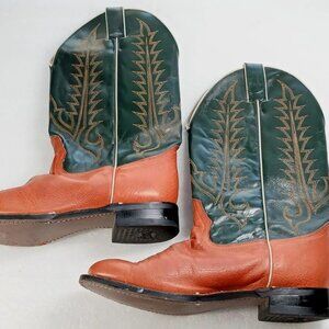 Tony Lama Women’s Cowboy Boots Size 6 Brown & Dark Green Leather Made in Mexico